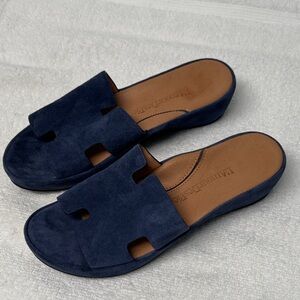 L’amour des Pieds Suede Navy Catiana Platform Slide Sandals Size 6.5 M